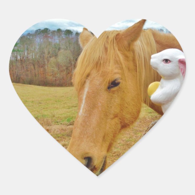 White rabbit and blond yellow horse heart sticker (Front)