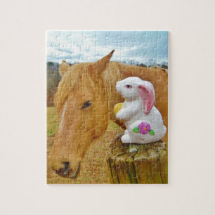 White rabbit and blond yellow horse jigsaw puzzle