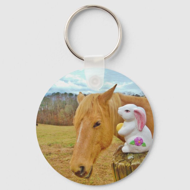 White rabbit and blond yellow horse keychain (Front)