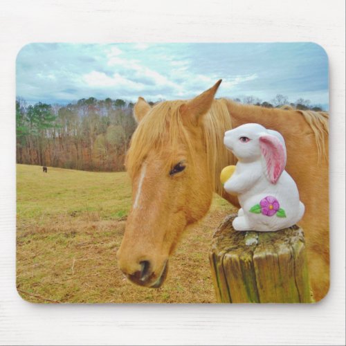 White rabbit and blond yellow horse mouse pad