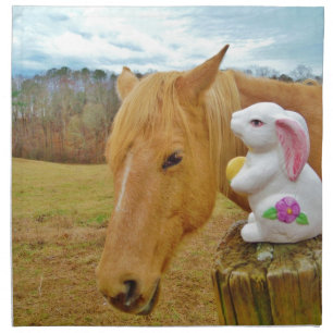 White rabbit and blond yellow horse napkin