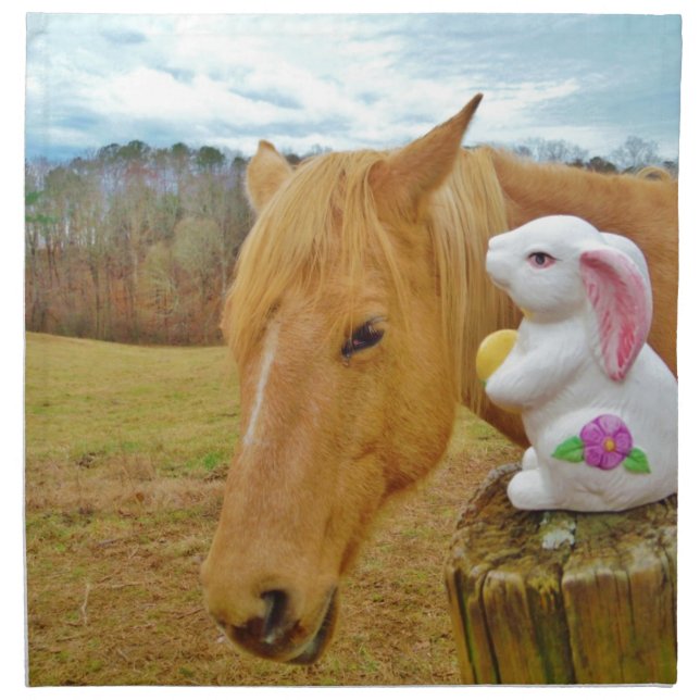 White rabbit and blond yellow horse napkin (Front)