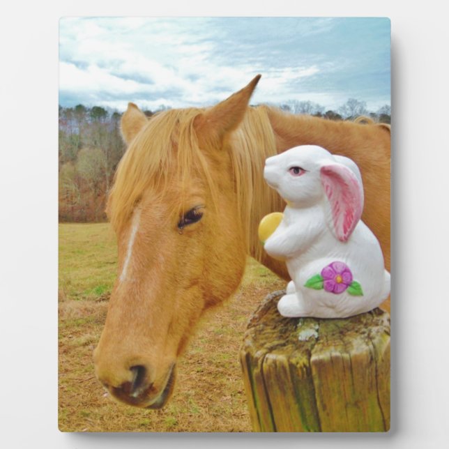 White rabbit and blond yellow horse plaque (Front)