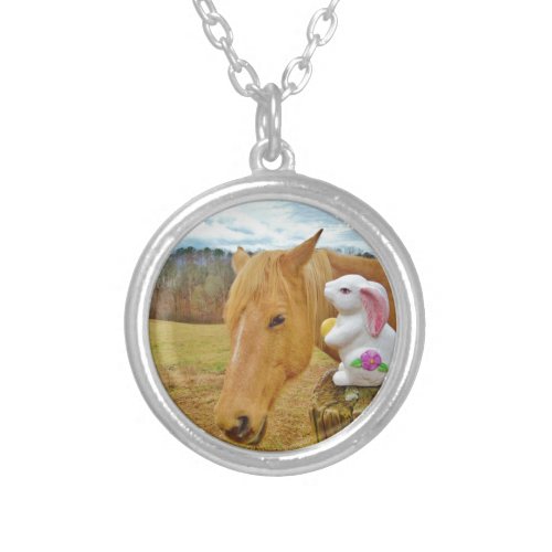 White rabbit and blond yellow horse silver plated necklace