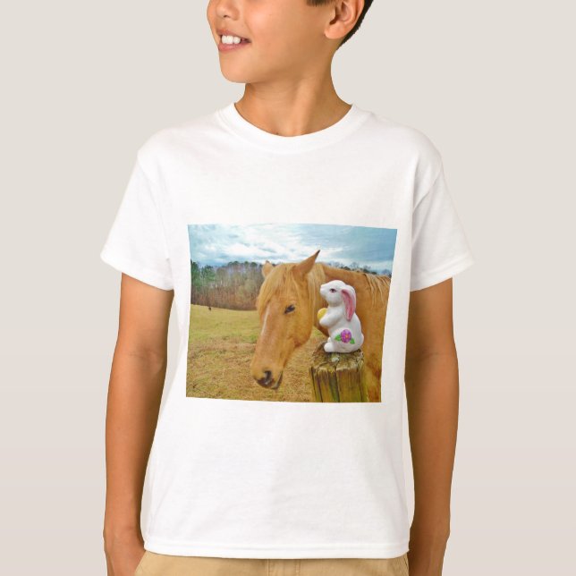 White rabbit and blond yellow horse T-Shirt (Front)