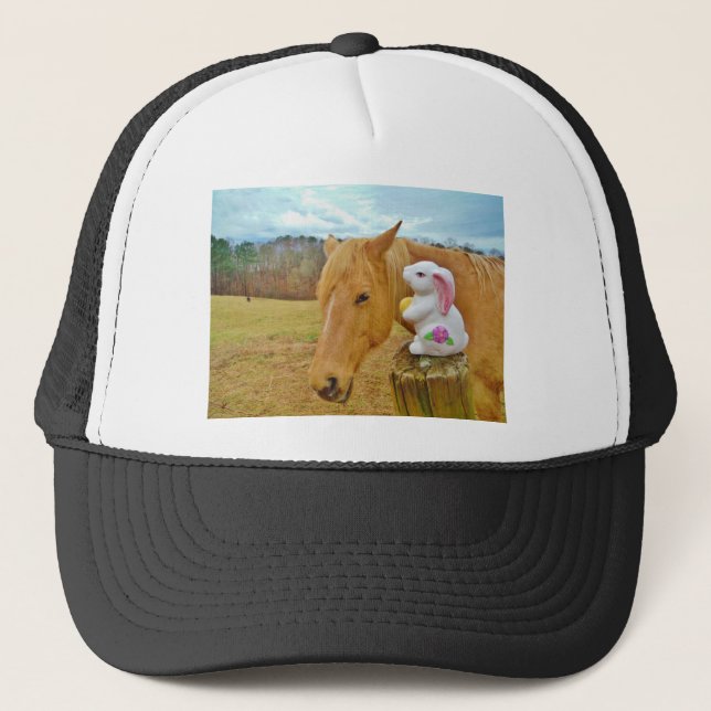 White rabbit and blond yellow horse trucker hat (Front)
