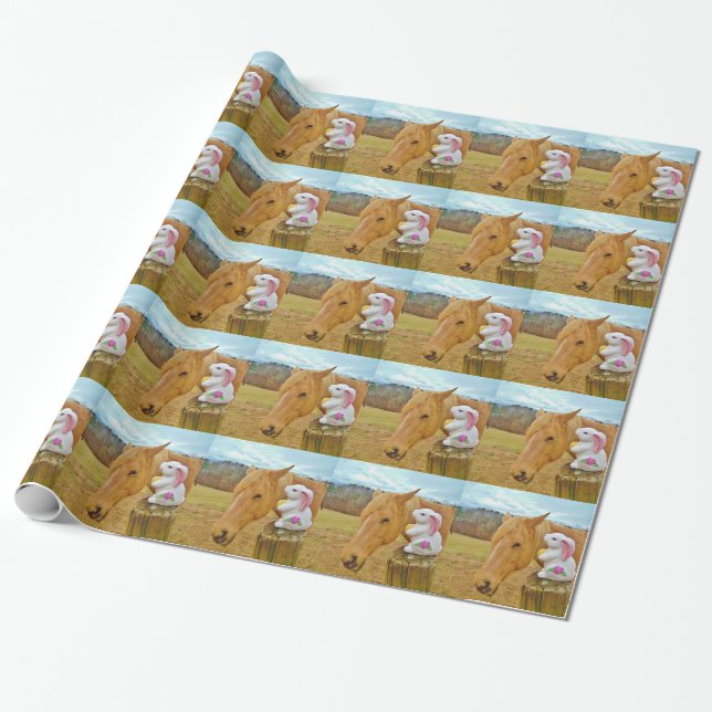 White rabbit and blond yellow horse wrapping paper (Unrolled)
