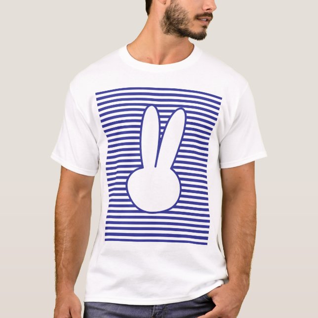 White Rabbit and Blue stripes pattern T-Shirt (Front)