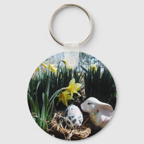 White rabbit and cow egg keychain
