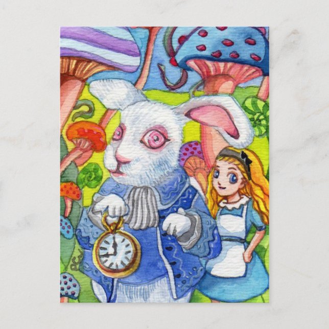 White rabbit and mini Aliace Postcard (Front)