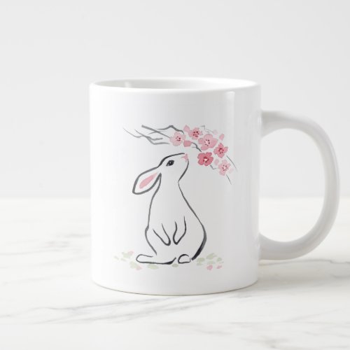 White Rabbit and Sakura Blossom   Giant Coffee Mug