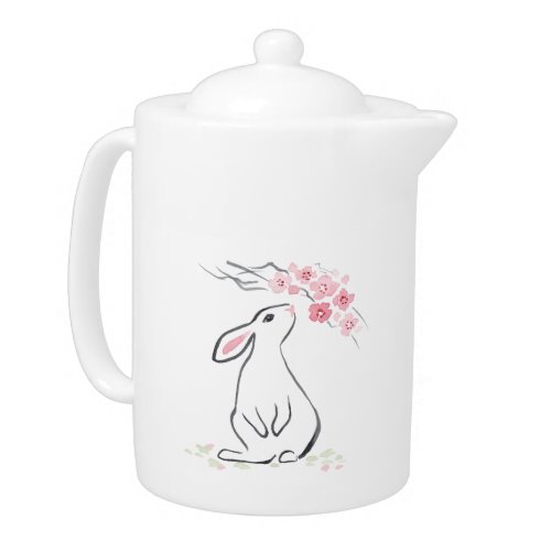 White Rabbit and Sakura Blossom    Teapot