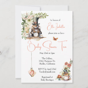 White Rabbit and Victorian Teacup Mouse Invitation