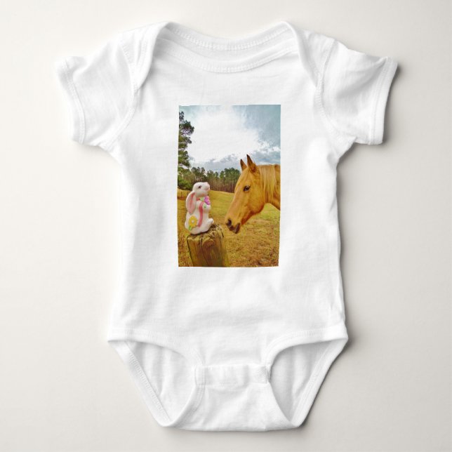 White Rabbit and Yellow Horse Baby Bodysuit (Front)