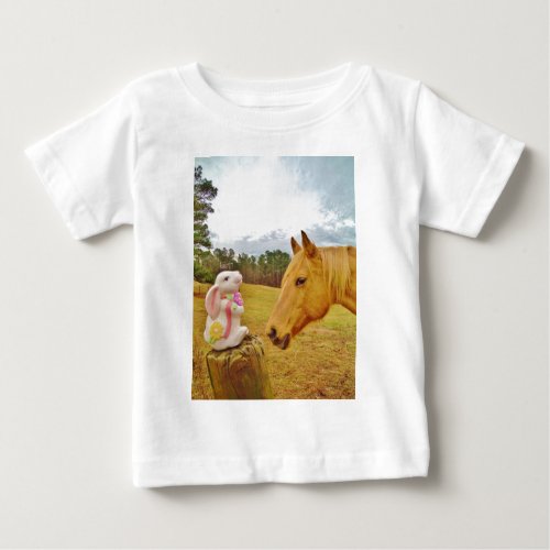 White Rabbit and Yellow Horse Baby T_Shirt