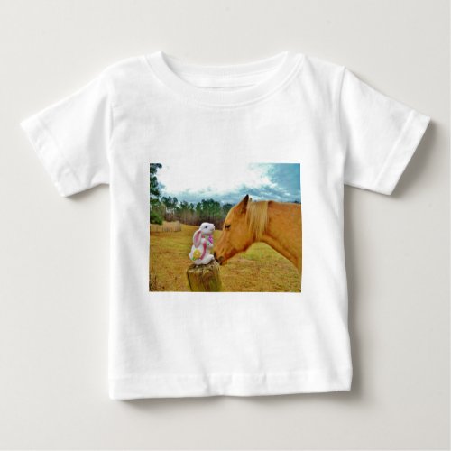 White Rabbit and Yellow Horse Baby T_Shirt