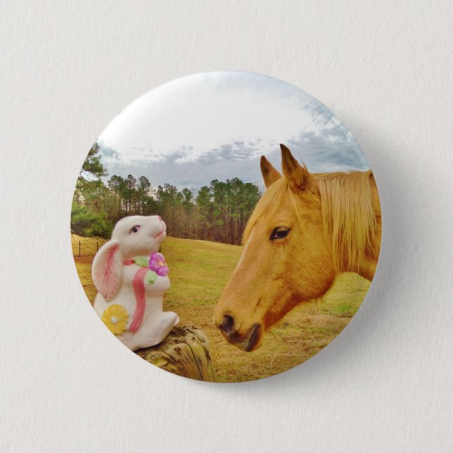 White Rabbit and Yellow Horse Button (Front)