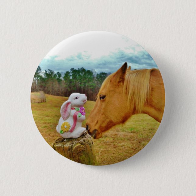 White Rabbit and Yellow Horse Button (Front)
