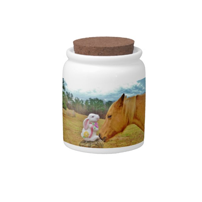 White Rabbit and Yellow Horse Candy Jar (Front)
