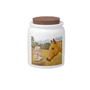 White Rabbit and Yellow Horse Candy Jar