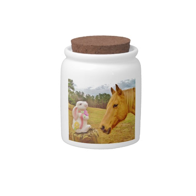 White Rabbit and Yellow Horse Candy Jar (Front)