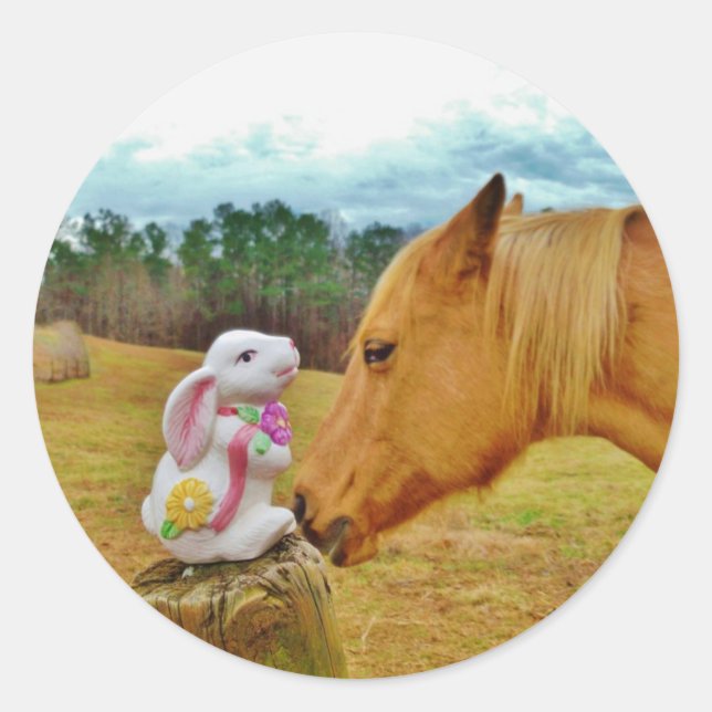 White Rabbit and Yellow Horse Classic Round Sticker (Front)