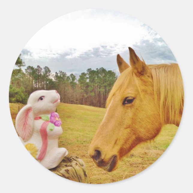 White Rabbit and Yellow Horse Classic Round Sticker (Front)