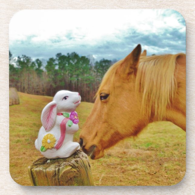 White Rabbit and Yellow Horse Drink Coaster (Front)