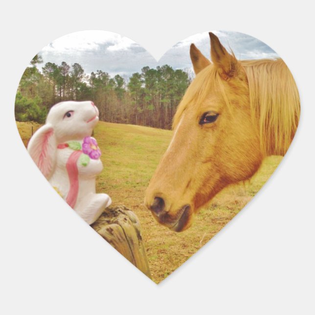 White Rabbit and Yellow Horse Heart Sticker (Front)