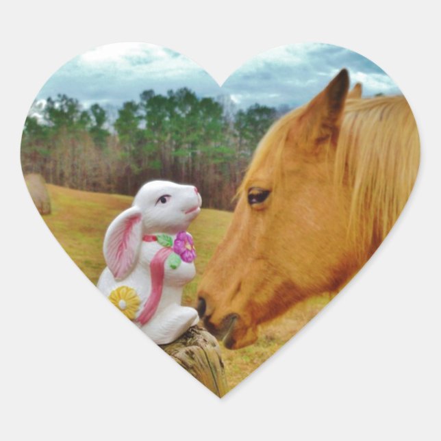 White Rabbit and Yellow Horse Heart Sticker (Front)