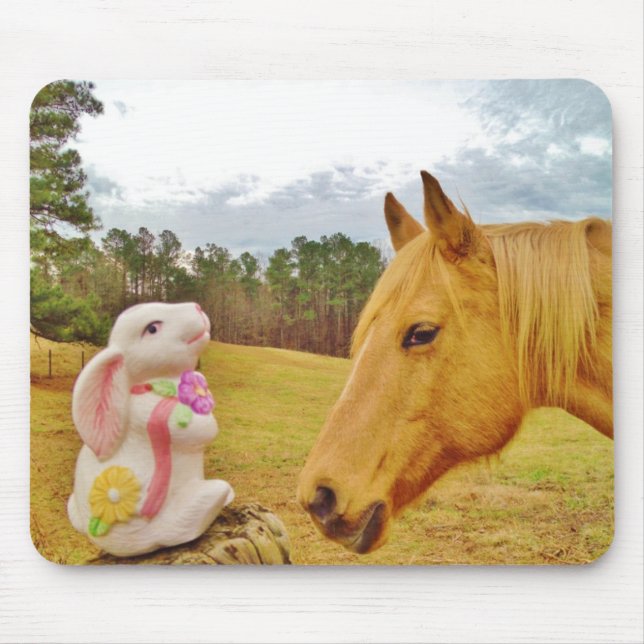 White Rabbit and Yellow Horse Mouse Pad (Front)