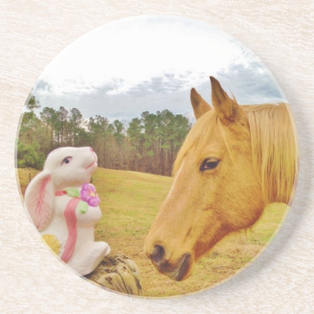 White Rabbit and Yellow Horse Sandstone Coaster (Front)