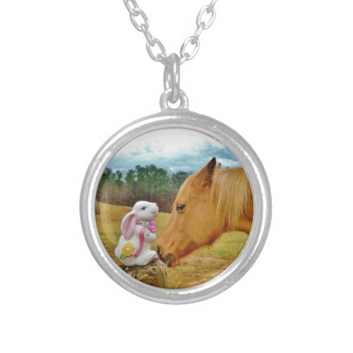 White Rabbit and Yellow Horse Silver Plated Necklace