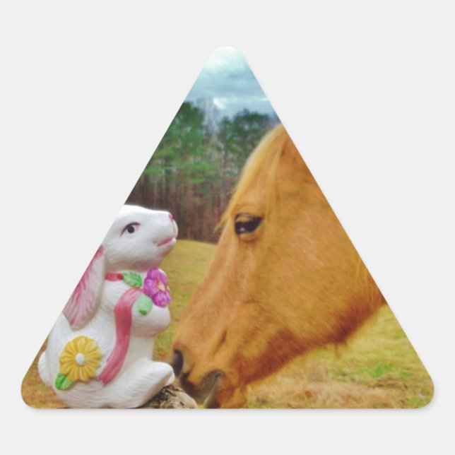 White Rabbit and Yellow Horse Triangle Sticker (Front)