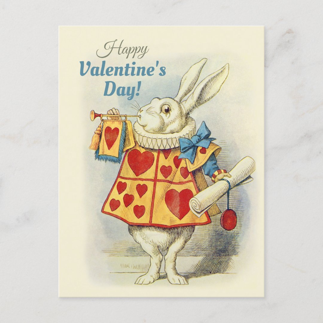 White Rabbit as Valentine herald CC0675 Tenniel Holiday Postcard (Front)