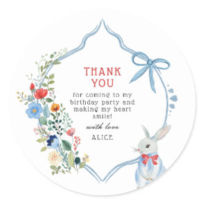 White Rabbit Birthday Thank You Favor Classic Round Sticker