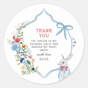 White Rabbit Birthday Thank You Favor Classic Round Sticker