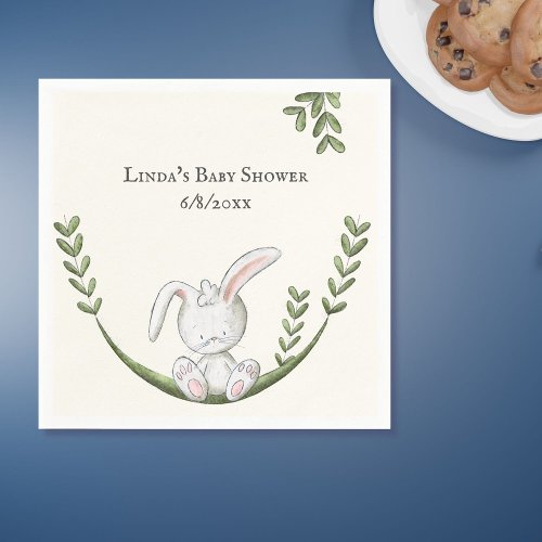 White Rabbit Botanical Gender Neutral Baby Shower Napkins