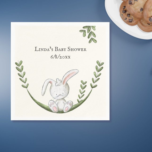 White Rabbit Botanical Gender Neutral Baby Shower Napkins (Creator Uploaded)
