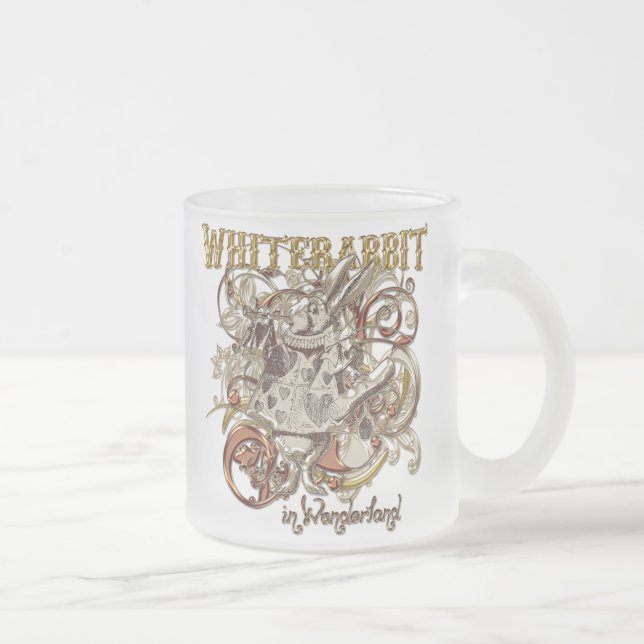 White Rabbit Carnivale Style (Gold Version) Frosted Glass Coffee Mug (Right)
