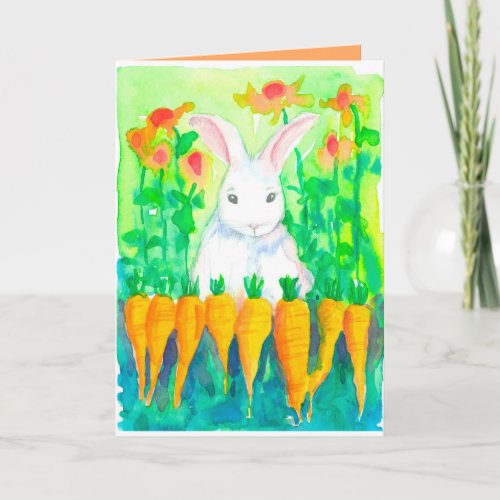 White Rabbit Carrots Happy Easter Holiday Card