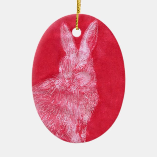 White Rabbit Ceramic Ornament (Front)