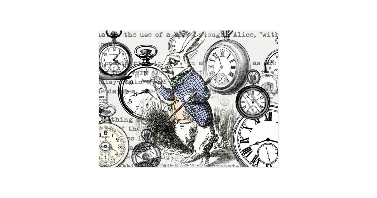 White Rabbit Clocks Alice in Wonderland Postcard | Zazzle.com