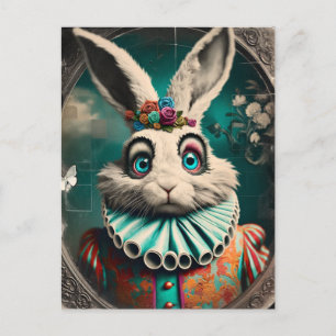 White Rabbit Clown Vintage Postcard