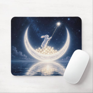 White Rabbit Collecting Stars Mouse Pad