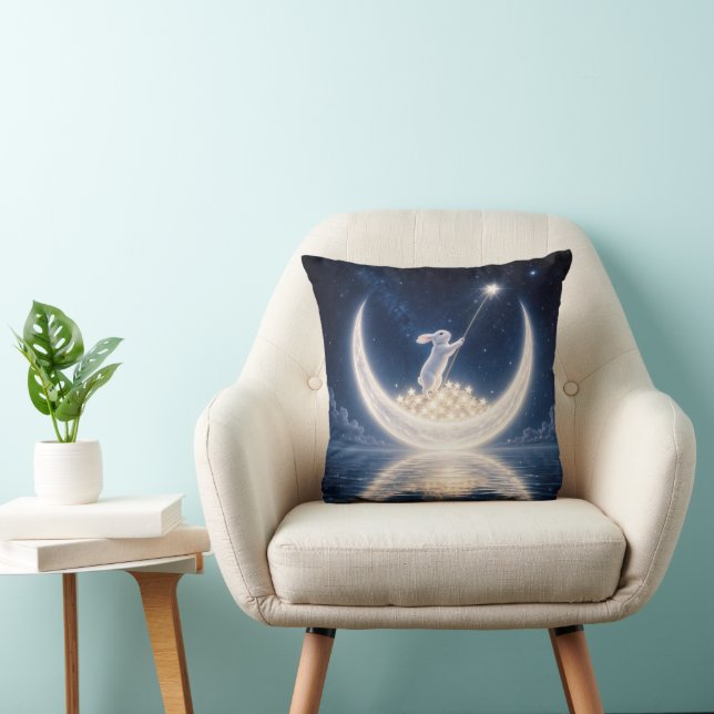 White Rabbit Collecting Stars Throw Pillow (Chair)