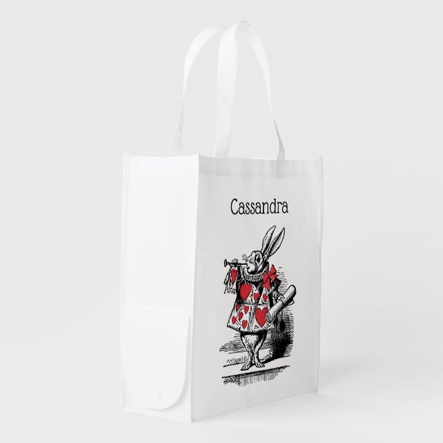 White Rabbit Court Trumpeter Alice in Wonderland Reusable Grocery Bag (Front Side)