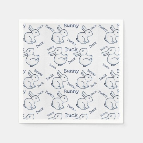 White Rabbit Duck Optical Illusion Drawing Easter Napkins