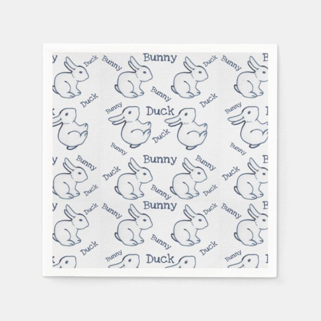 White Rabbit Duck Optical Illusion Drawing Easter Napkins (Front)