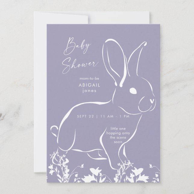White Rabbit Dusty Blue Boy Baby Shower  Invitation (Front)